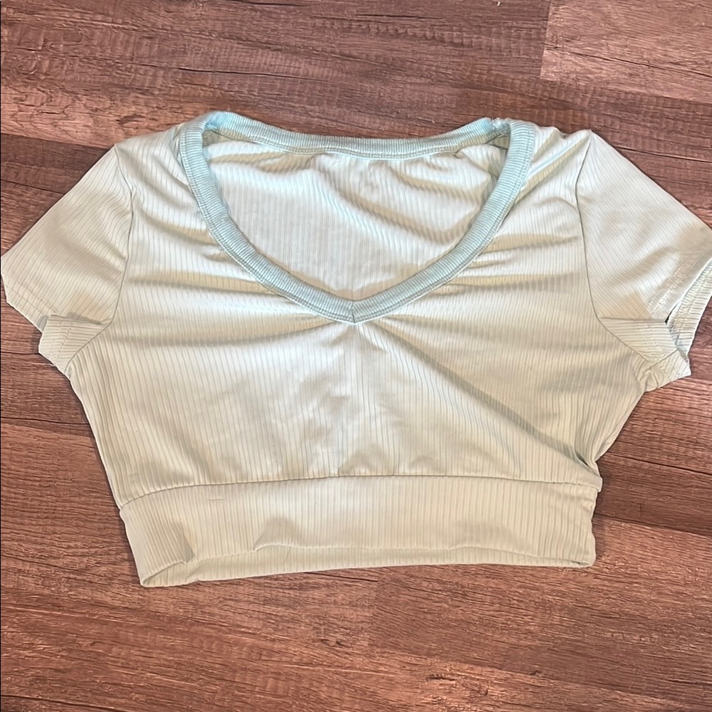 SHEIN Green Fitted Crop T-Shirt Short Sleeve